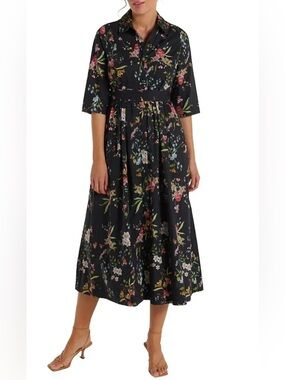 NWT Hermoza Black Floral Midi Francesca Dress in Gmb